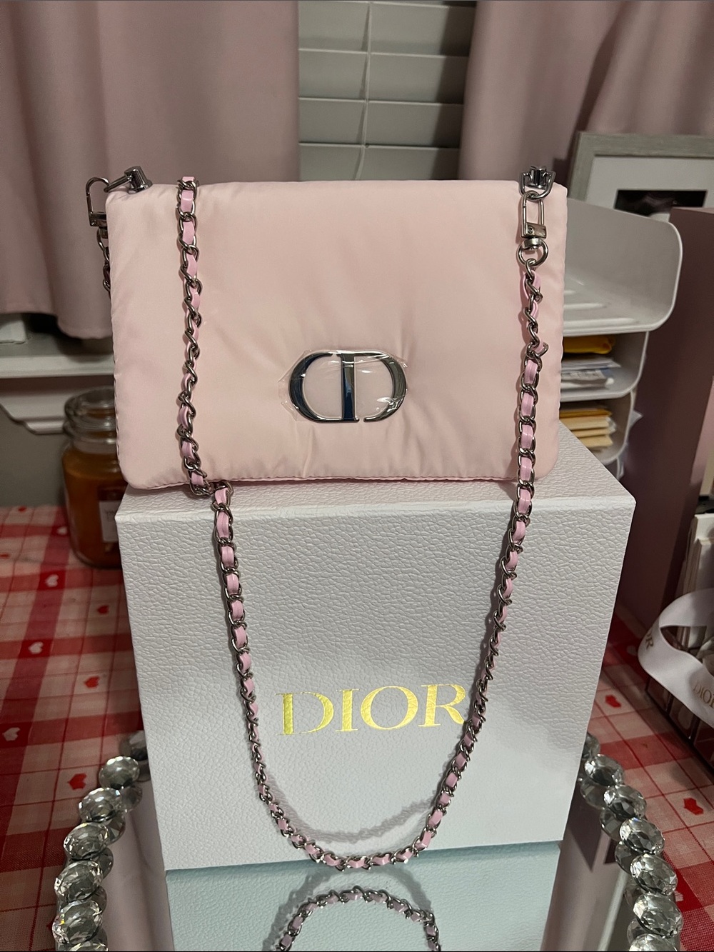 Dior Light Pink CD Flap Crossbody with Silver Chain